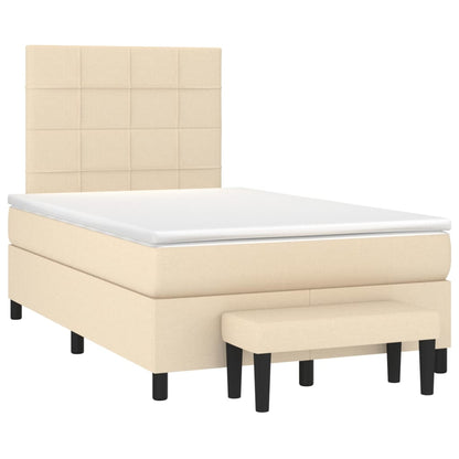Boxspring Met Matras Stof Crèmekleurig 120X200 Cm Crème 120 x 200 cm Blok met vierkanten
