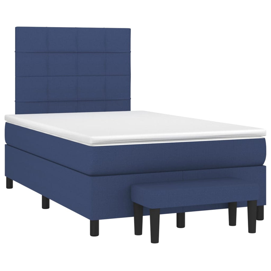 Boxspring Met Matras Stof Blauw 120 x 200 cm Blok met vierkanten