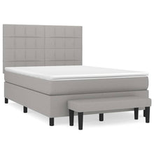 Boxspring Met Matras Stof Lichtgrijs 140 x 190 cm Blok met vierkanten