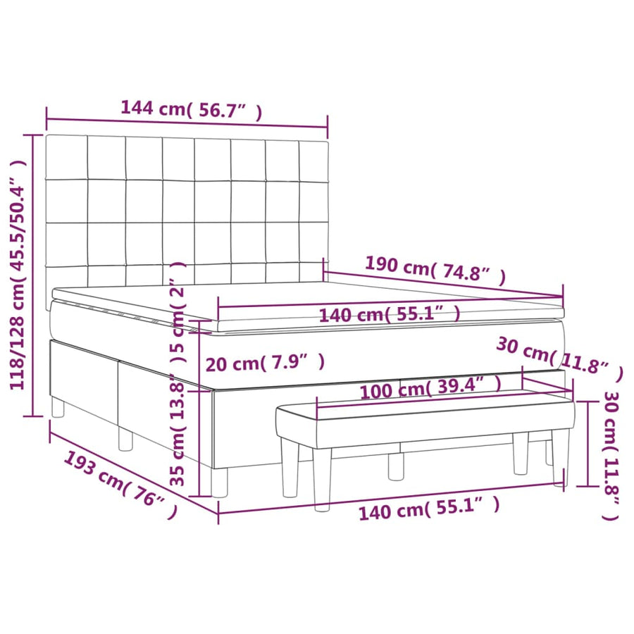 Boxspring met matras stof donkerbruin 140x190 cm 140 x 190 cm Donkerbruin