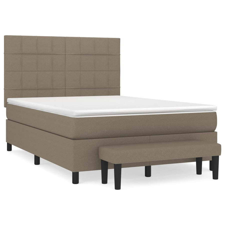 Boxspring Met Matras Stof Taupe 140 x 190 cm Blok met vierkanten