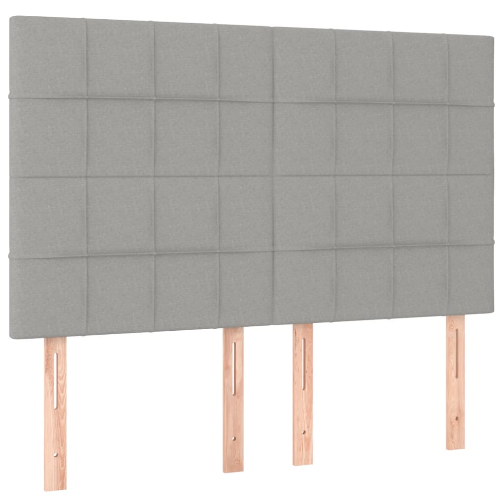 Boxspring Met Matras Stof Lichtgrijs 140 x 200 cm Blok met vierkanten