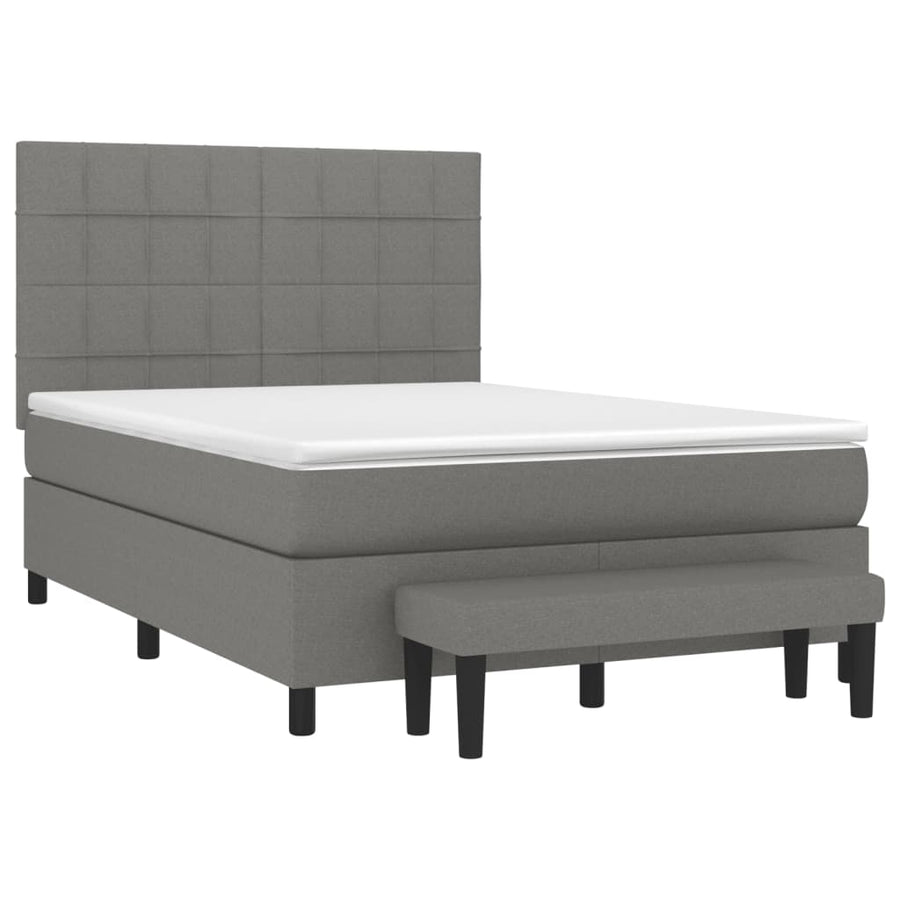 Boxspring Met Matras Stof Donkergrijs 140 x 200 cm Blok met vierkanten