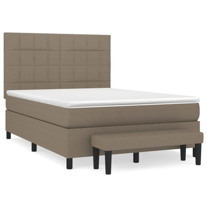 Boxspring Met Matras Stof Taupe 140 x 200 cm Blok met vierkanten