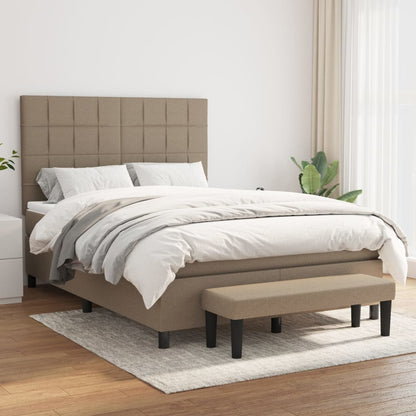 Boxspring Met Matras Stof Taupe 140 x 200 cm Blok met vierkanten