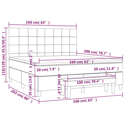 Boxspring Met Matras Stof Lichtgrijs 160 x 200 cm Blok met vierkanten