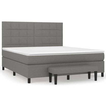 Boxspring Met Matras Stof Donkergrijs 160 x 200 cm Blok met vierkanten