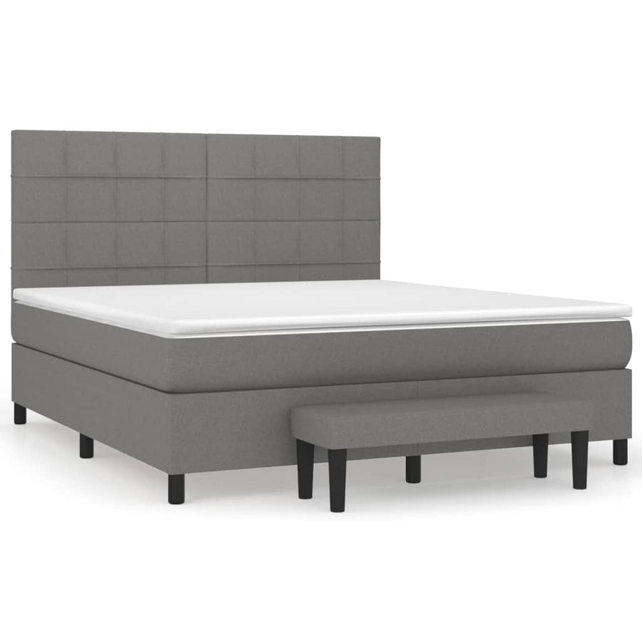 Boxspring Met Matras Stof Donkergrijs 160 x 200 cm Blok met vierkanten