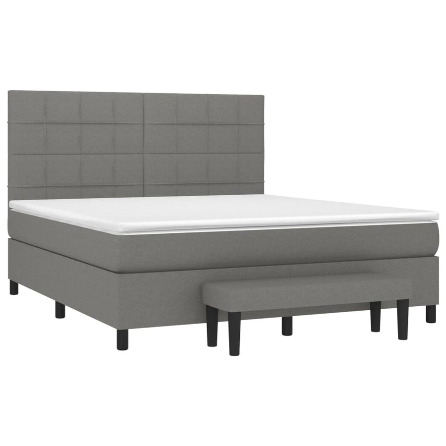 Boxspring Met Matras Stof Donkergrijs 160 x 200 cm Blok met vierkanten