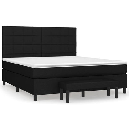 Boxspring Met Matras Stof Zwart 160 x 200 cm Blok met vierkanten
