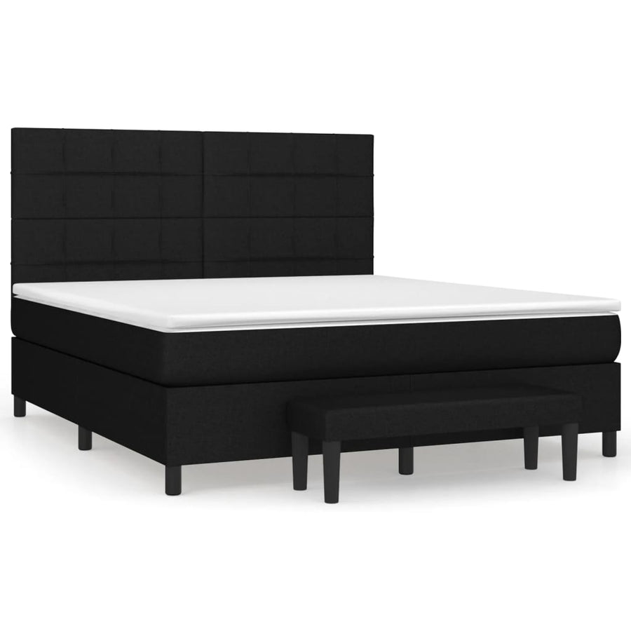 Boxspring Met Matras Stof Zwart 160 x 200 cm Blok met vierkanten