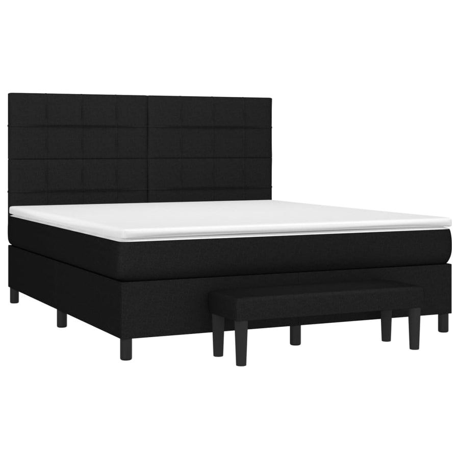 Boxspring Met Matras Stof Zwart 160 x 200 cm Blok met vierkanten