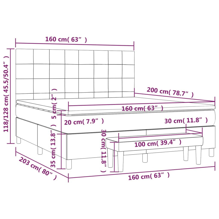 Boxspring Met Matras Stof Zwart 160 x 200 cm Blok met vierkanten