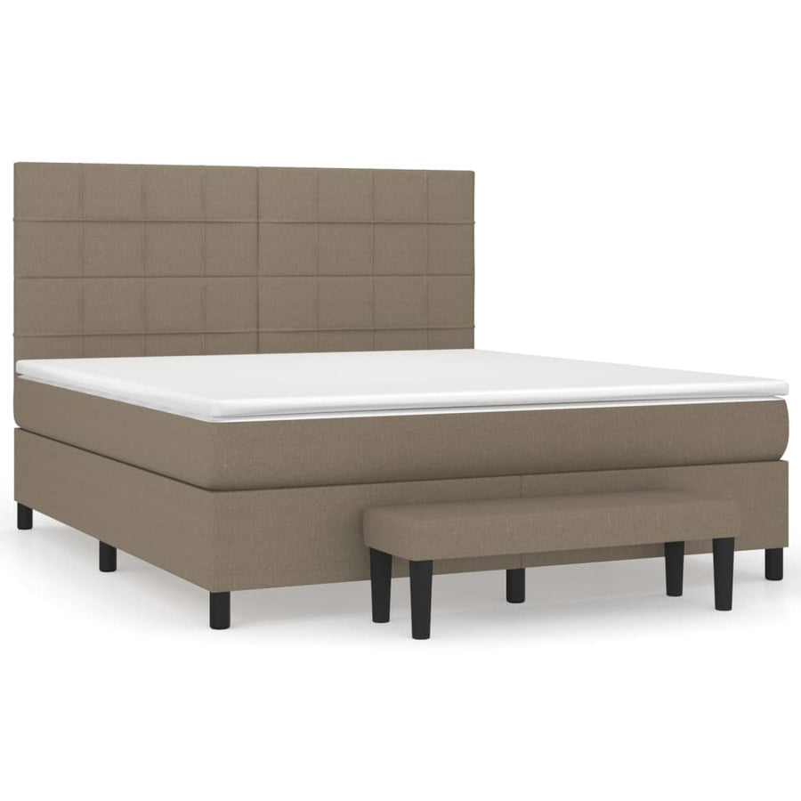 Boxspring Met Matras Stof Taupe 160 x 200 cm Blok met vierkanten