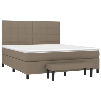 Boxspring Met Matras Stof Taupe 160 x 200 cm Blok met vierkanten