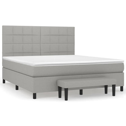Boxspring Met Matras Stof Lichtgrijs 180 x 200 cm Blok met vierkanten