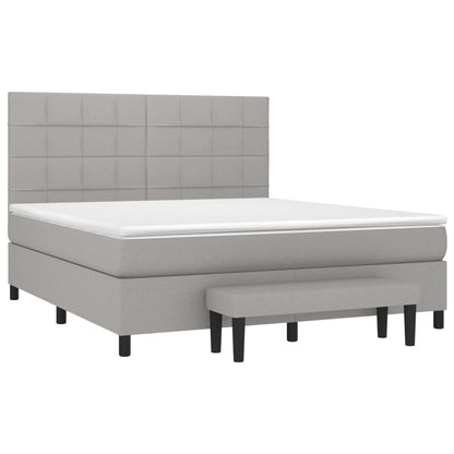 Boxspring Met Matras Stof Lichtgrijs 180 x 200 cm Blok met vierkanten