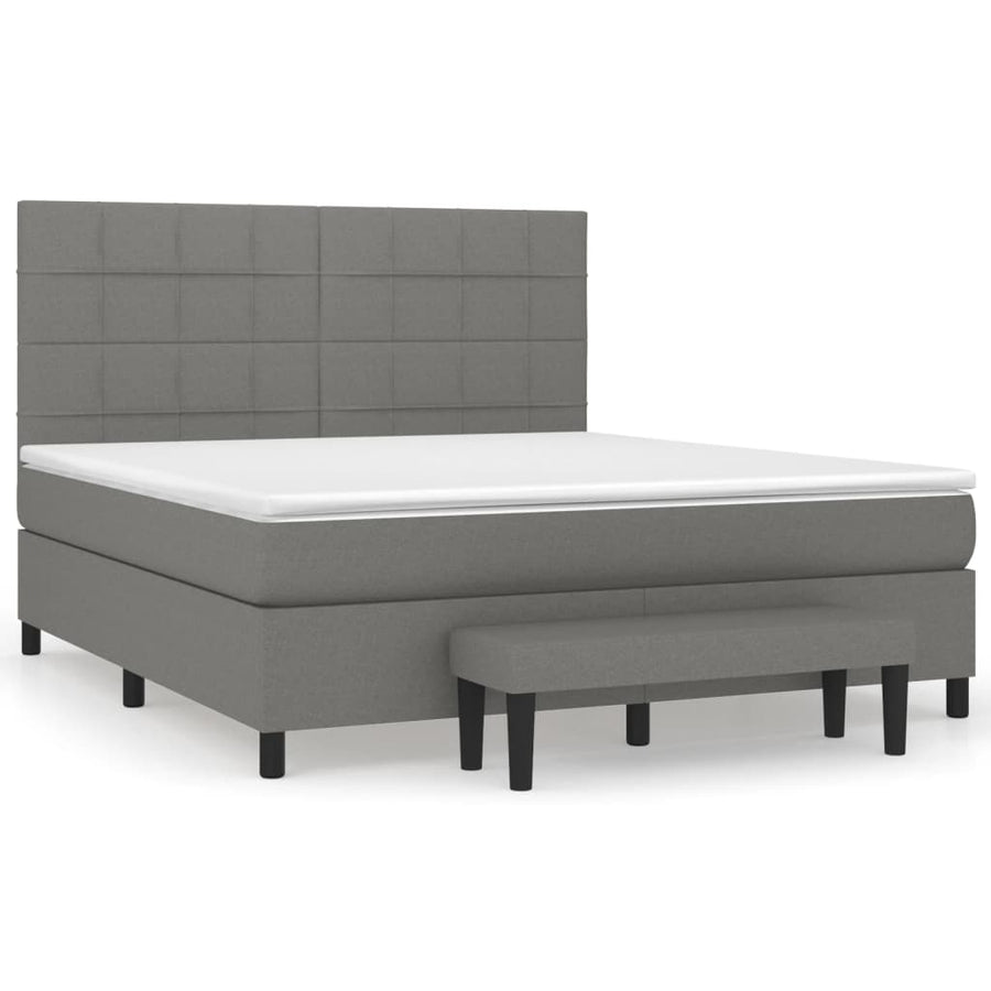 Boxspring Met Matras Stof Donkergrijs 180 x 200 cm Blok met vierkanten