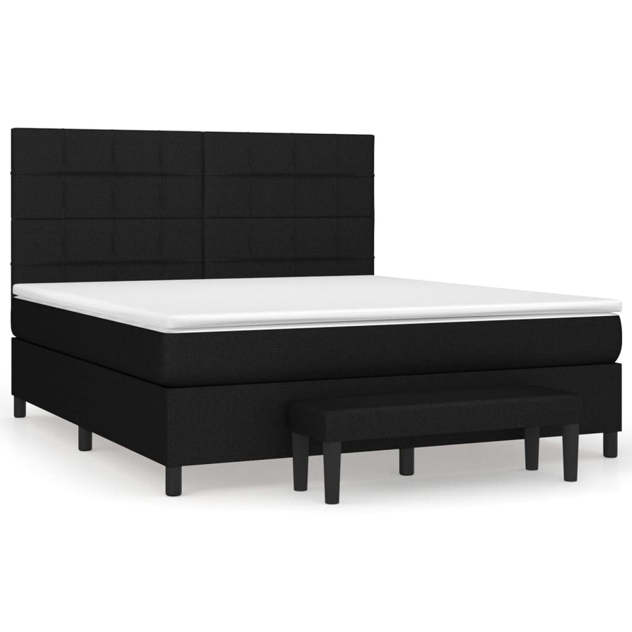 Boxspring Met Matras Stof Zwart 180 x 200 cm Blok met vierkanten
