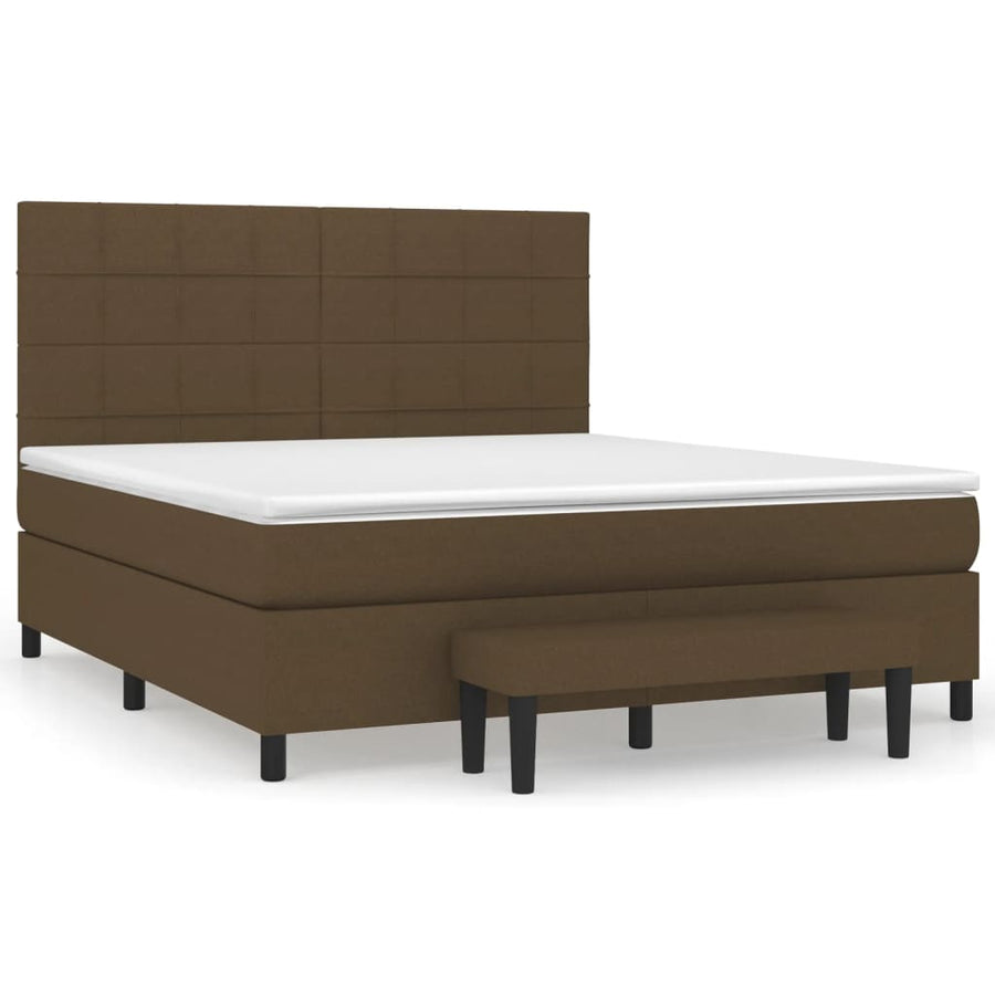 Boxspring Met Matras Stof Donkerbruin 180 x 200 cm Blok met vierkanten