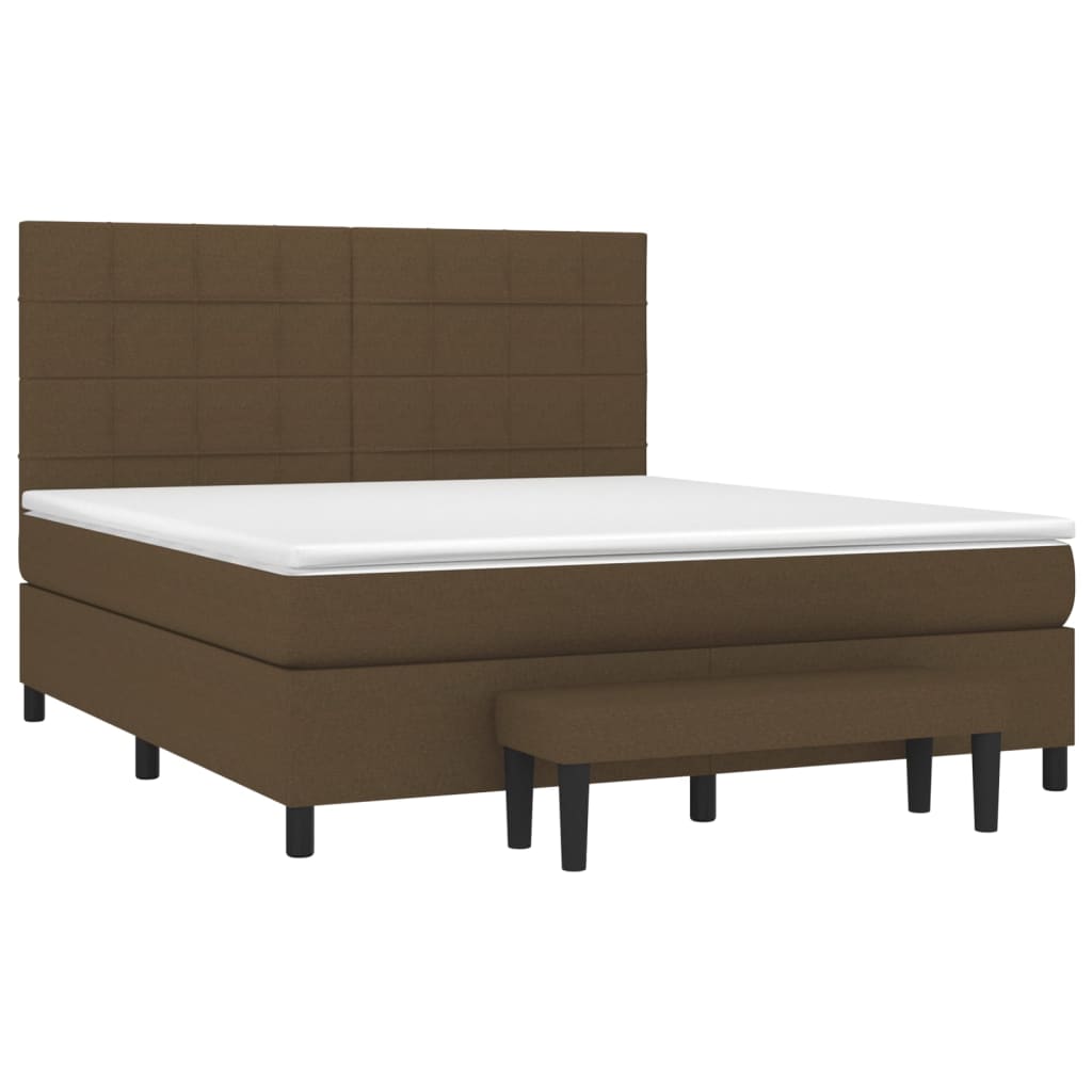 Boxspring Met Matras Stof Donkerbruin 180 x 200 cm Blok met vierkanten