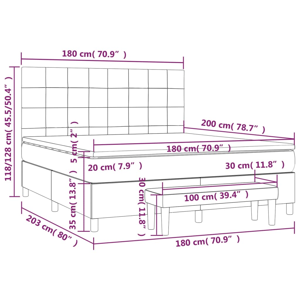 Boxspring Met Matras Stof Donkerbruin 180 x 200 cm Blok met vierkanten