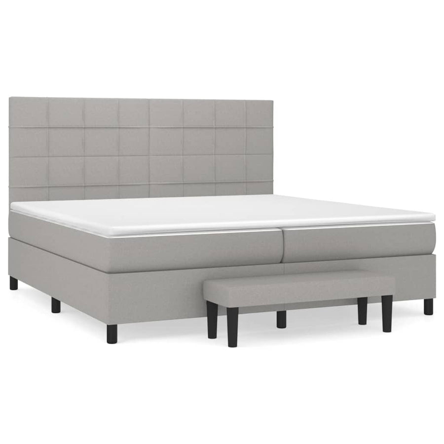 Boxspring Met Matras Stof Lichtgrijs 200 x 200 cm Blok met vierkanten