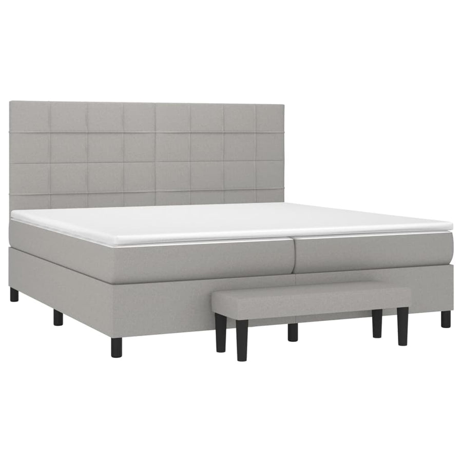 Boxspring Met Matras Stof Lichtgrijs 200 x 200 cm Blok met vierkanten
