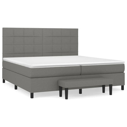 Boxspring Met Matras Stof Donkergrijs 200 x 200 cm Blok met vierkanten