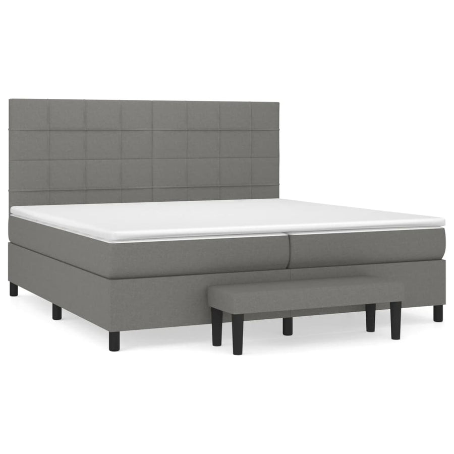 Boxspring Met Matras Stof Donkergrijs 200 x 200 cm Blok met vierkanten