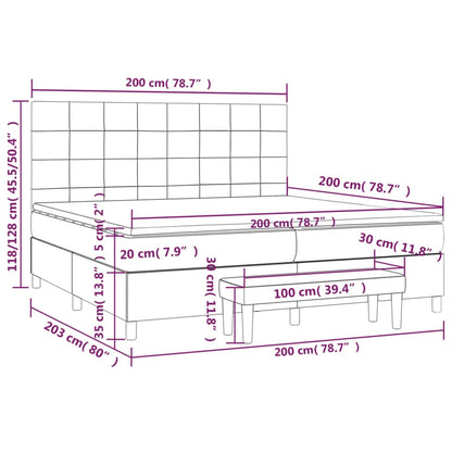Boxspring Met Matras Stof Taupe 200 x 200 cm Blok met vierkanten