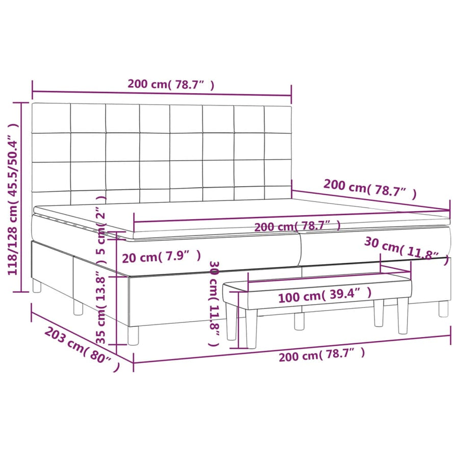 Boxspring Met Matras Stof Taupe 200 x 200 cm Blok met vierkanten