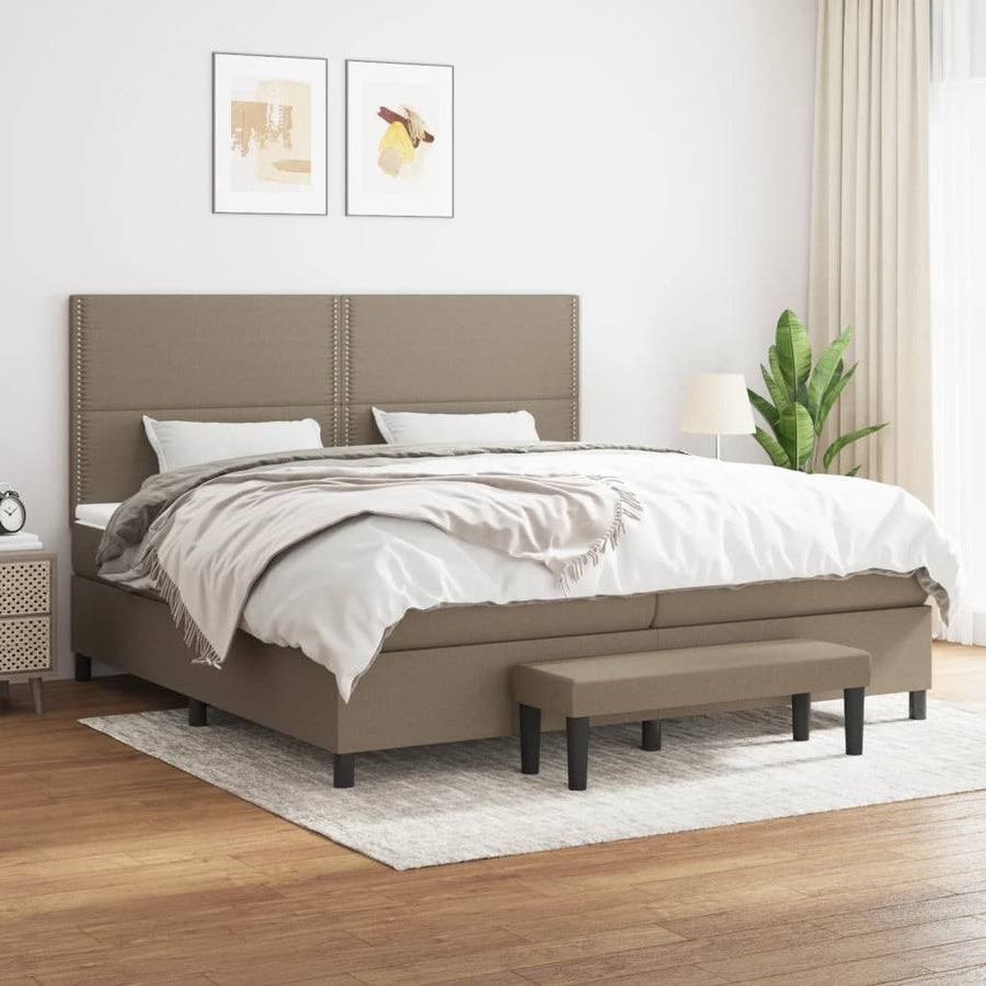 Boxspring Met Matras Stof Taupe 200 x 200 cm Blok met vierkanten