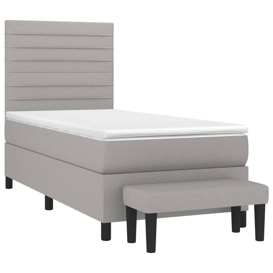 Boxspring Met Matras Stof Lichtgrijs 80 x 200 cm Horizontale strepen
