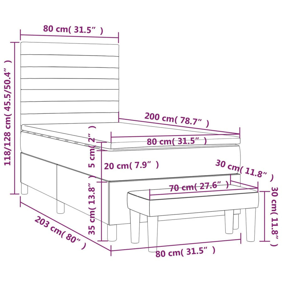 Boxspring Met Matras Stof Donkergrijs 80 x 200 cm Horizontale strepen