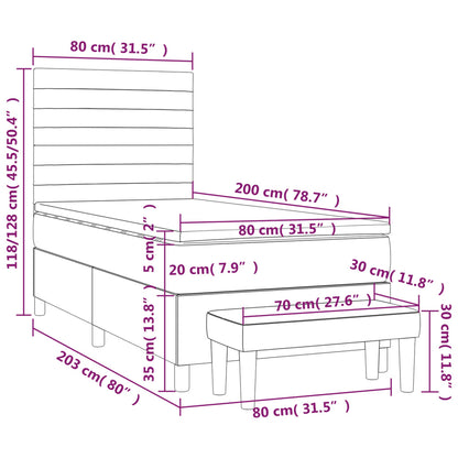 Boxspring met matras stof donkerbruin 80x200 cm 80 x 200 cm Horizontale strepen
