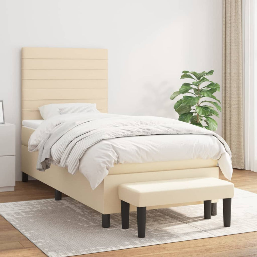 Boxspring Met Matras Stof Kleurig Crème 80 x 200 cm Horizontale strepen