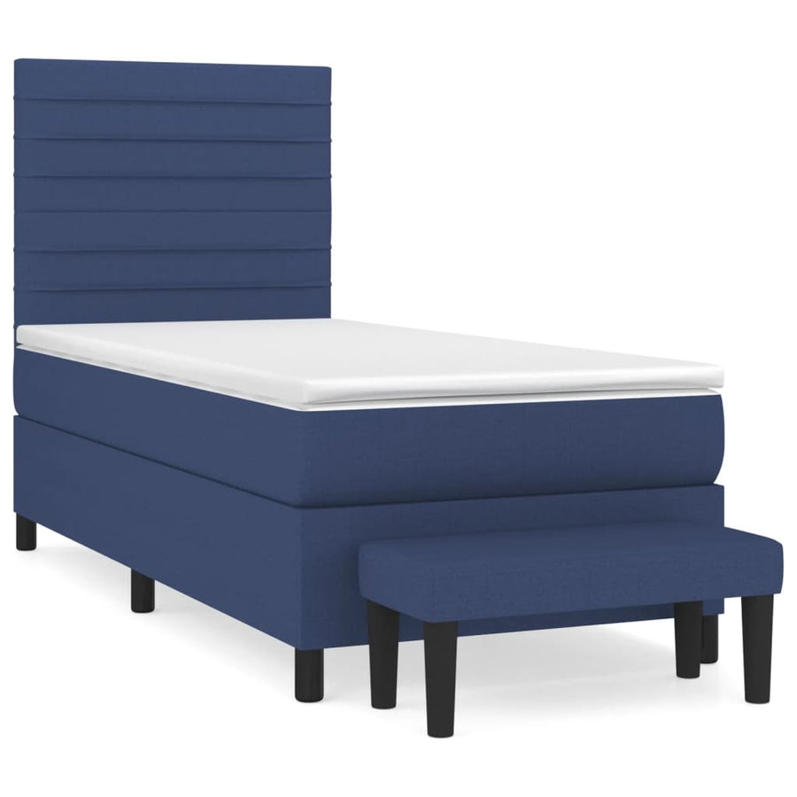Boxspring Met Matras Stof Blauw 80 x 200 cm Horizontale strepen