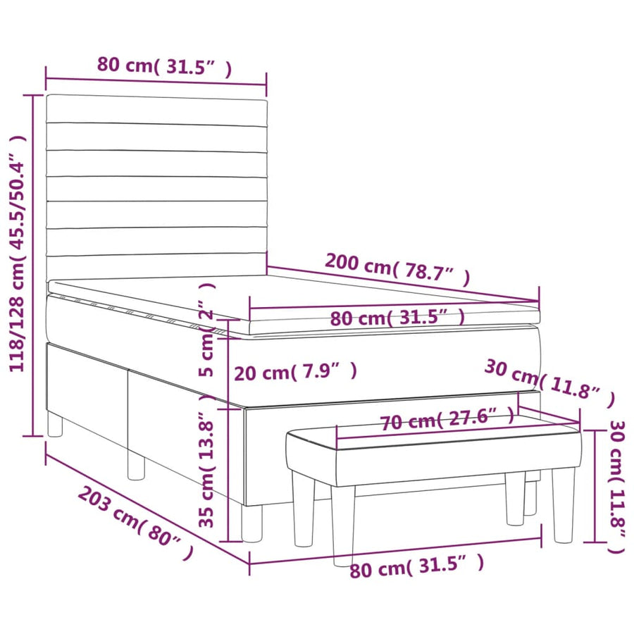 Boxspring Met Matras Stof Blauw 80 x 200 cm Horizontale strepen