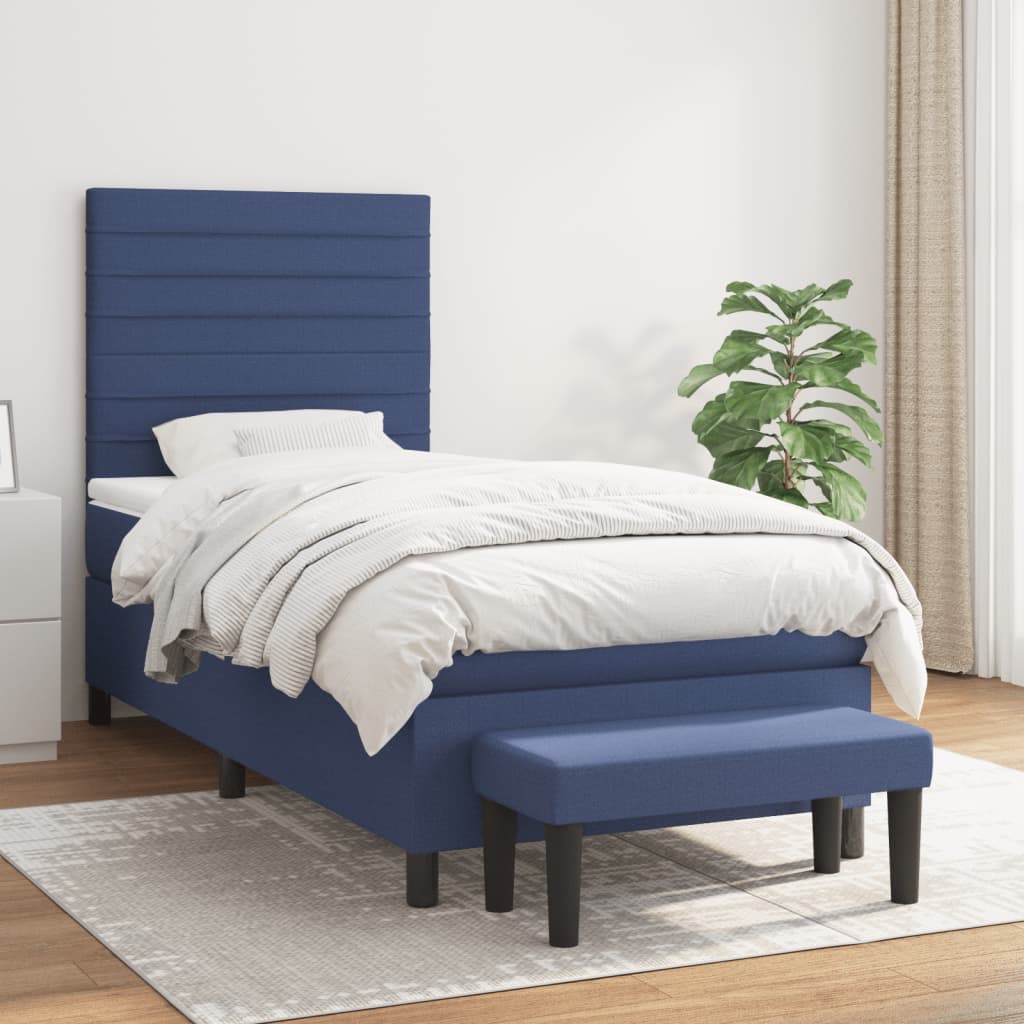 Boxspring Met Matras Stof Blauw 80 x 200 cm Horizontale strepen