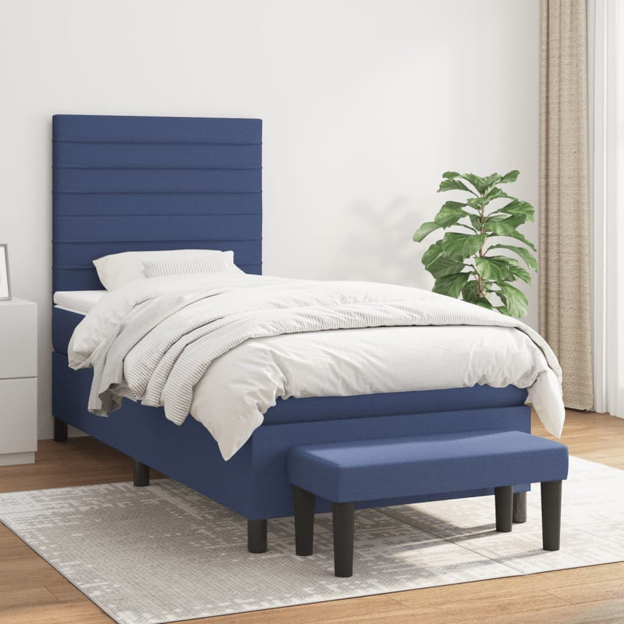 Boxspring Met Matras Stof Blauw 80 x 200 cm Horizontale strepen