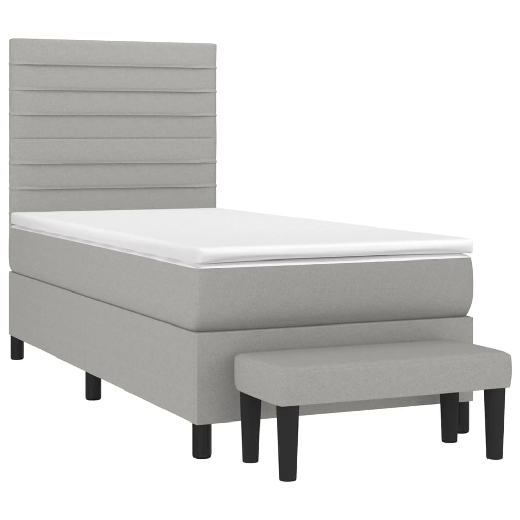 Boxspring Met Matras Stof Lichtgrijs 90 x 190 cm Horizontale strepen