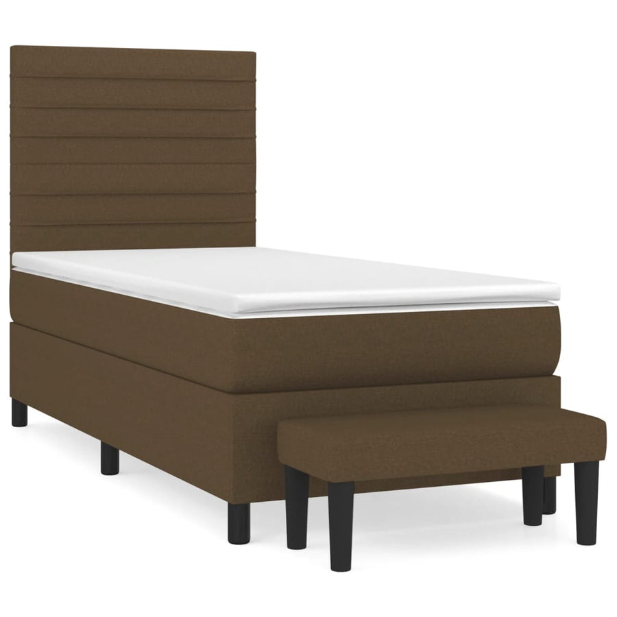 Boxspring met matras stof donkerbruin 90x190 cm 90 x 190 cm Horizontale strepen