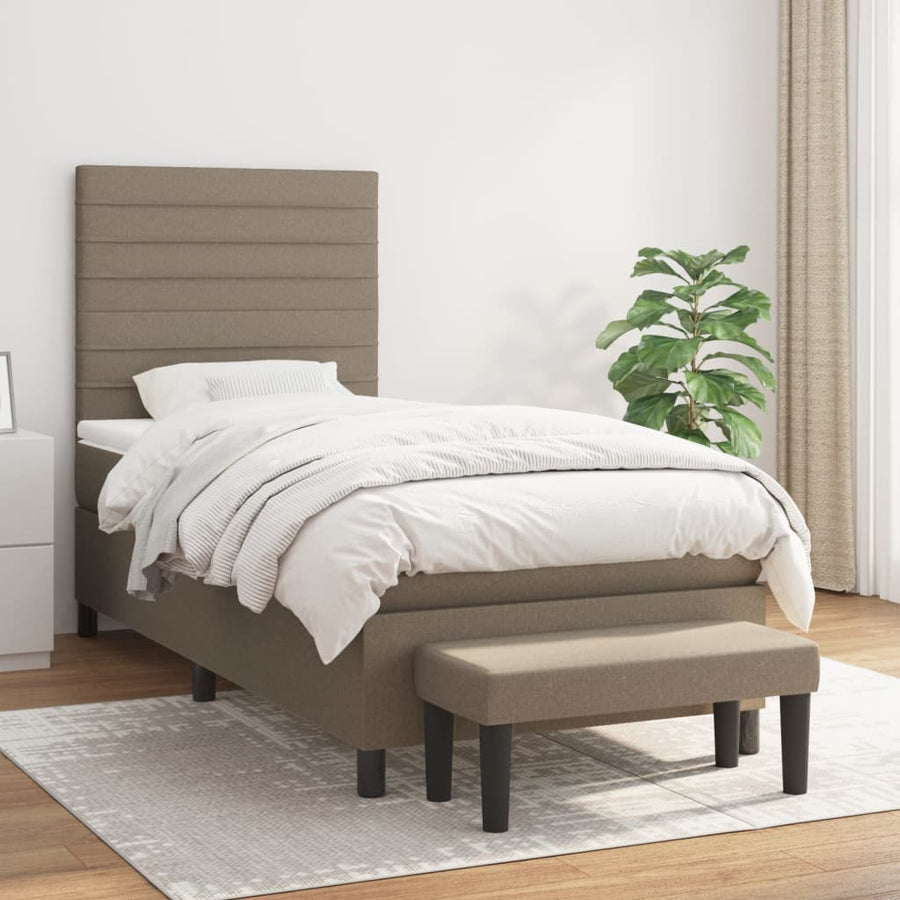 Boxspring Met Matras Stof Taupe 90 x 190 cm Horizontale strepen