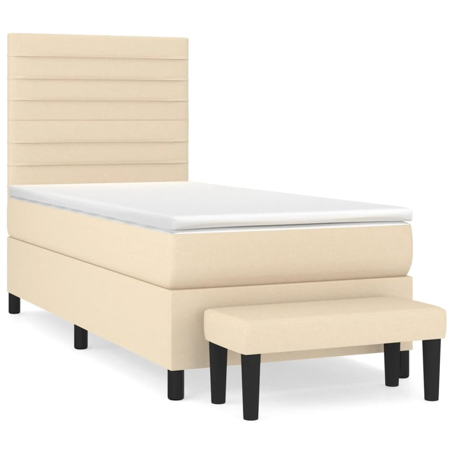 Boxspring Met Matras Stof Kleurig Crème 90 x 190 cm Horizontale strepen