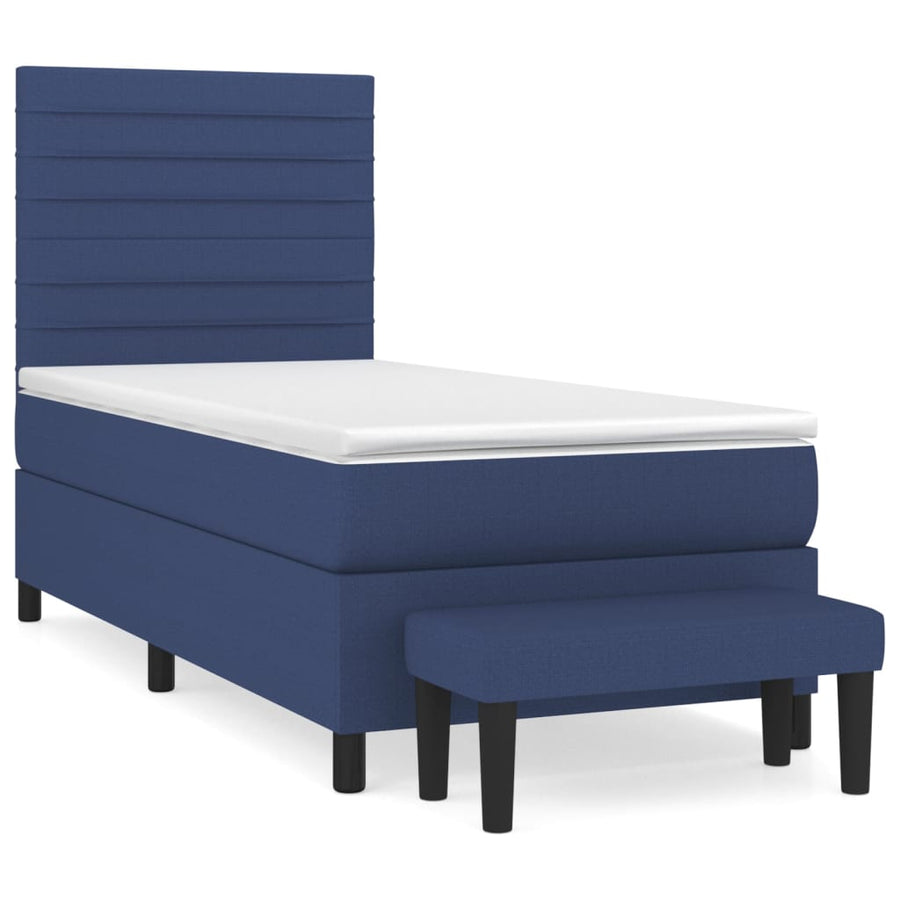 Boxspring Met Matras Stof Blauw 90X190 Cm Blauw 90 x 190 cm Horizontale strepen