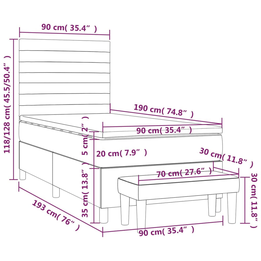 Boxspring Met Matras Stof Blauw 90X190 Cm Blauw 90 x 190 cm Horizontale strepen