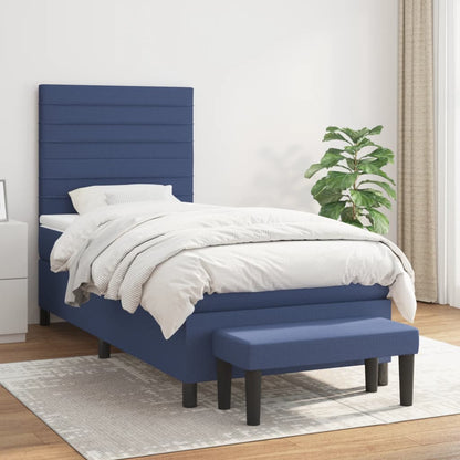 Boxspring Met Matras Stof Blauw 90X190 Cm Blauw 90 x 190 cm Horizontale strepen