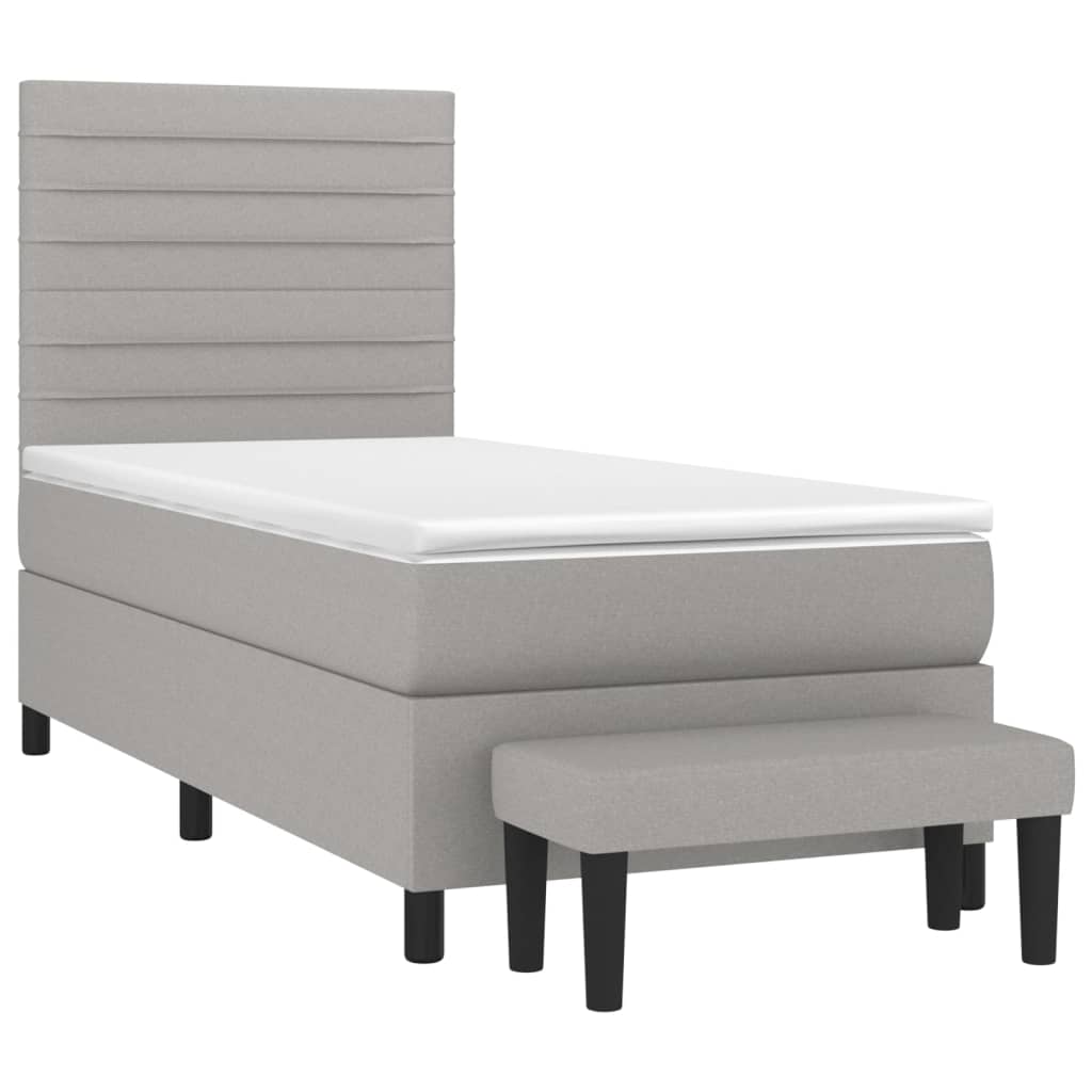 Boxspring Met Matras Stof Lichtgrijs 90 x 200 cm Horizontale strepen