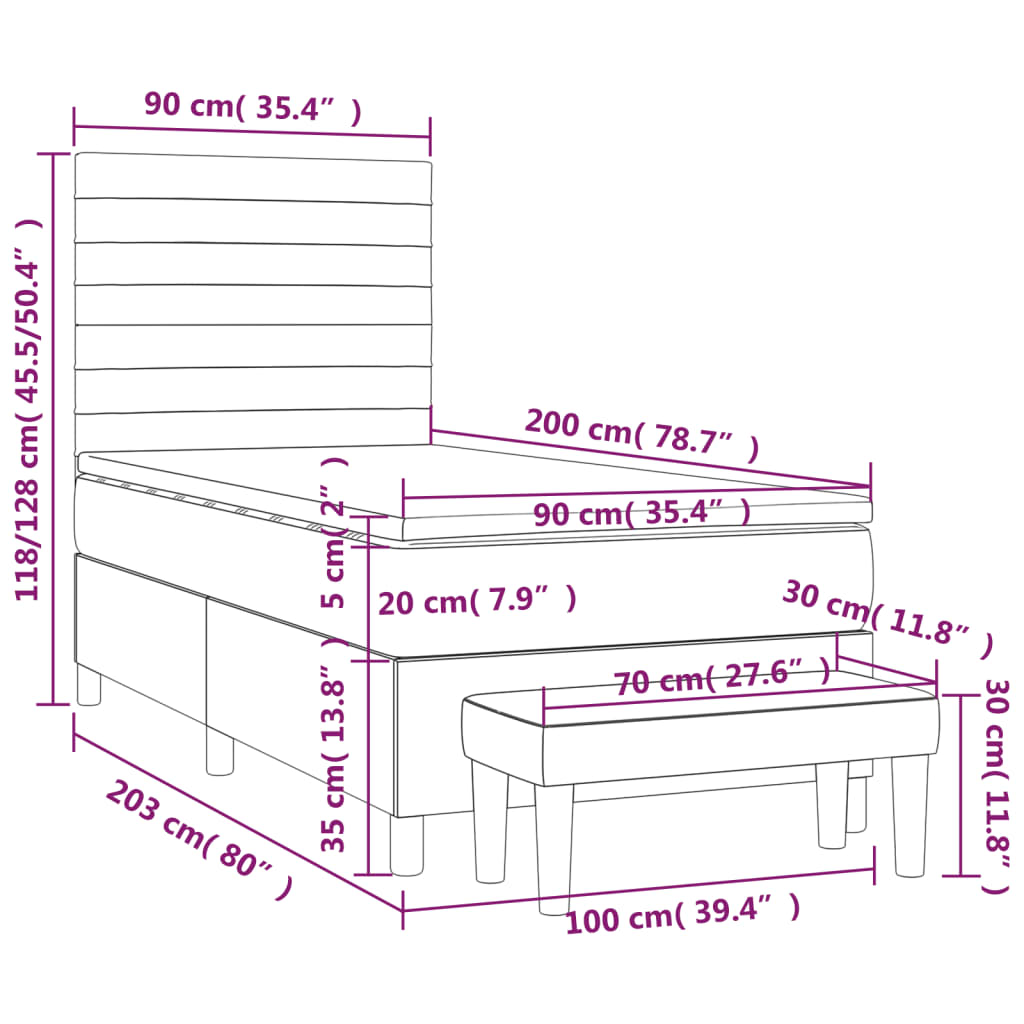 Boxspring Met Matras Stof Zwart 90 x 200 cm Horizontale strepen